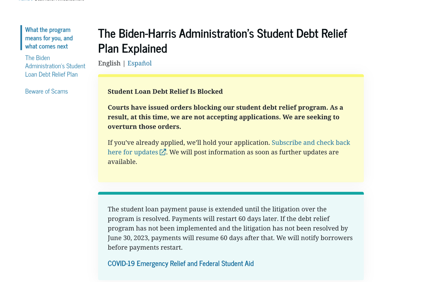 Seamster article student debt relief screenshot