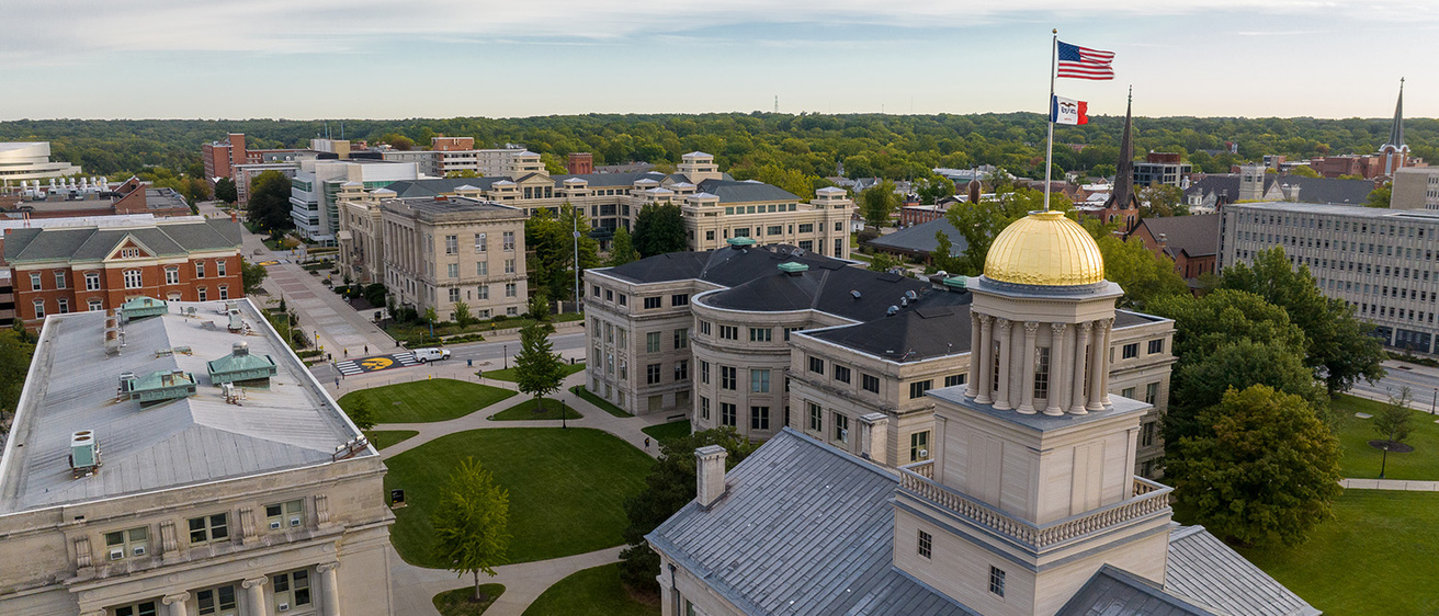 Campus drone shot over old cap